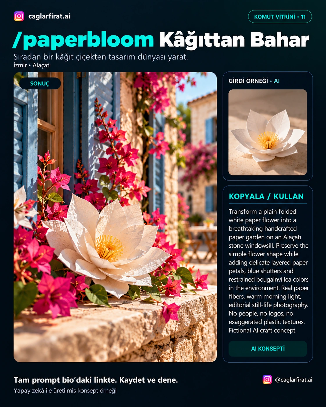 Kâğıttan Bahar — @caglarfirat.ai AI konsepti ve prompt görseli.