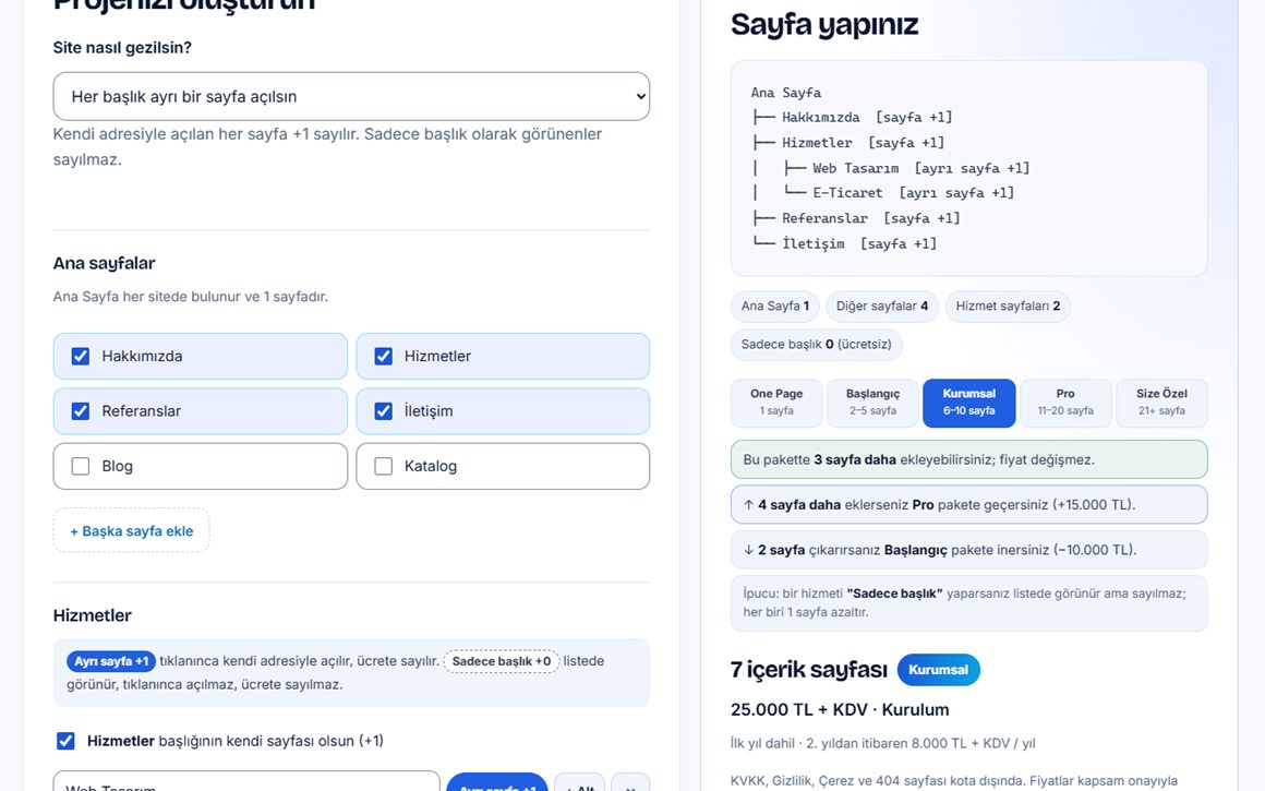 Web sitesi simülatörünün ekran görüntüsü